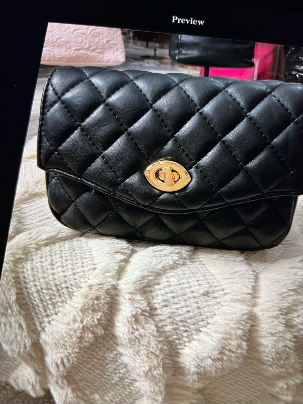 Like Dreams Black Quilted Flap Crossbody Bag Gold Chain Mini Purse - Picture 10 of 10